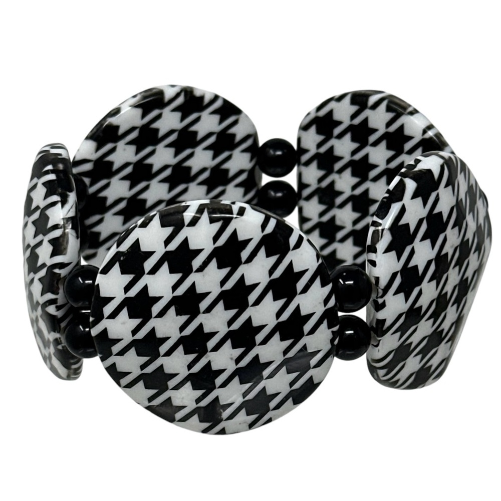 Houndstooth Print Disk Chunky Stretch Bracelet
